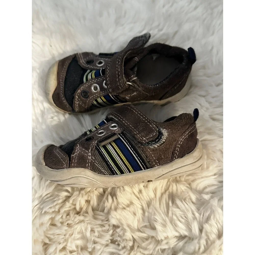Pediped Grip n Go Boys Brown Suede Canvas St Sneakers EU 20 US 4.5-5 Toddle